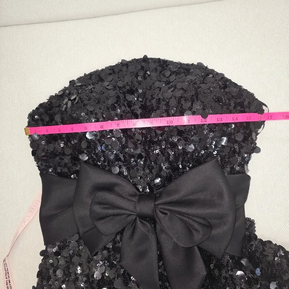 Ieena Mac Duggal Black Strapless Sequin Evening Gown With Bow Sz 6 NWT - Picture 5 of 10